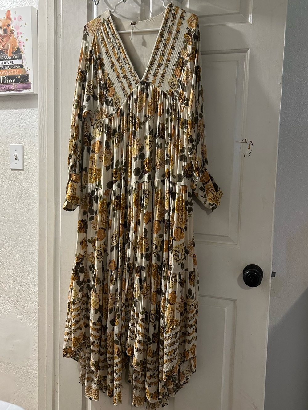 Free People Floral V-Neck Maxi Dress in Cream and Mustard - Picture 1 of 3